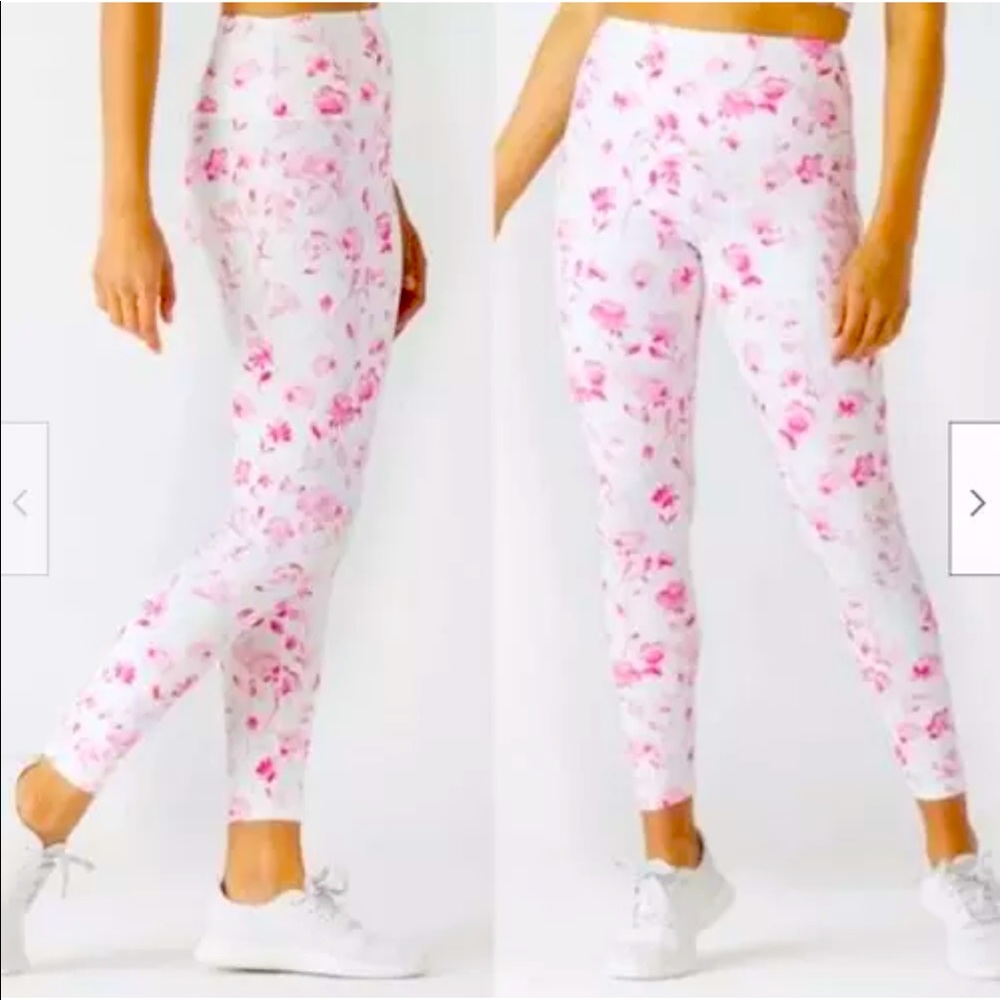 GLYDER White & Pink Floral High Waist Rise Power 2 Knockout Leggings XS …